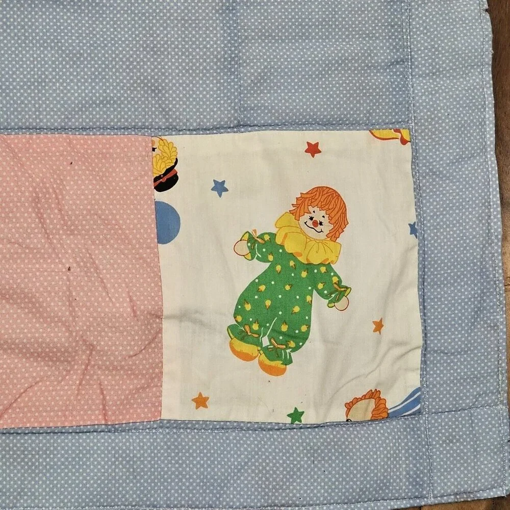 Vintage 80s Clown‎ Kids Quilt Patchwork Applique 40x60 Baby Tummy Time Handmade